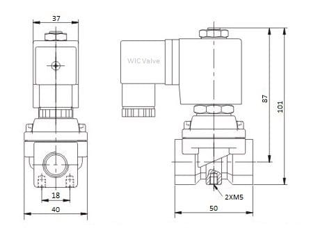 2SCA Series High Flow Electric Solenoid Valve Dimensions