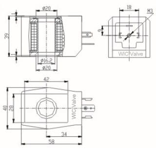 WIC Valve 2P Series Continuous Duty Solenoid Valve Coil Dimensions